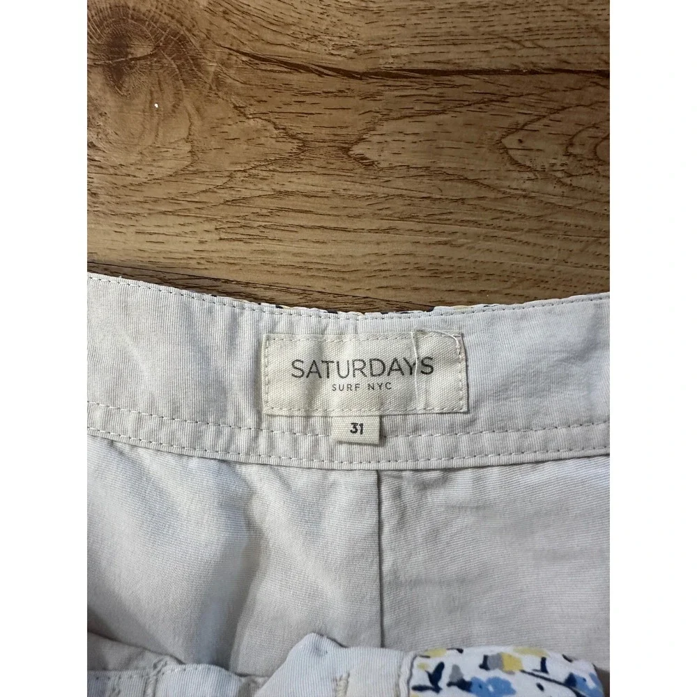 Saturdays Surf NYC Floral Swim Trunks Board Shorts White Blue Yellow Size 31 Men